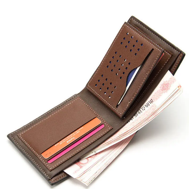 Новый повседневный мужской двойного сложения деловой кожаный винтажный кошелек