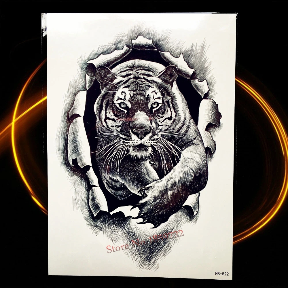 Black Sexy Wolf With Rose Flower Temporary Tattoo Women Body Art Fake Flash Stickers 21*15CM Waterproof Tatoo Arm Sleeve | Красота и