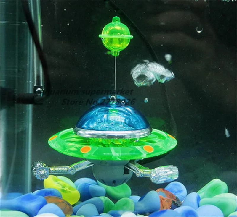 

HONGYI 1 piece plastic fish tank ornament aquarium decoration landscape UFO action figure connection oxygen pump orange/green