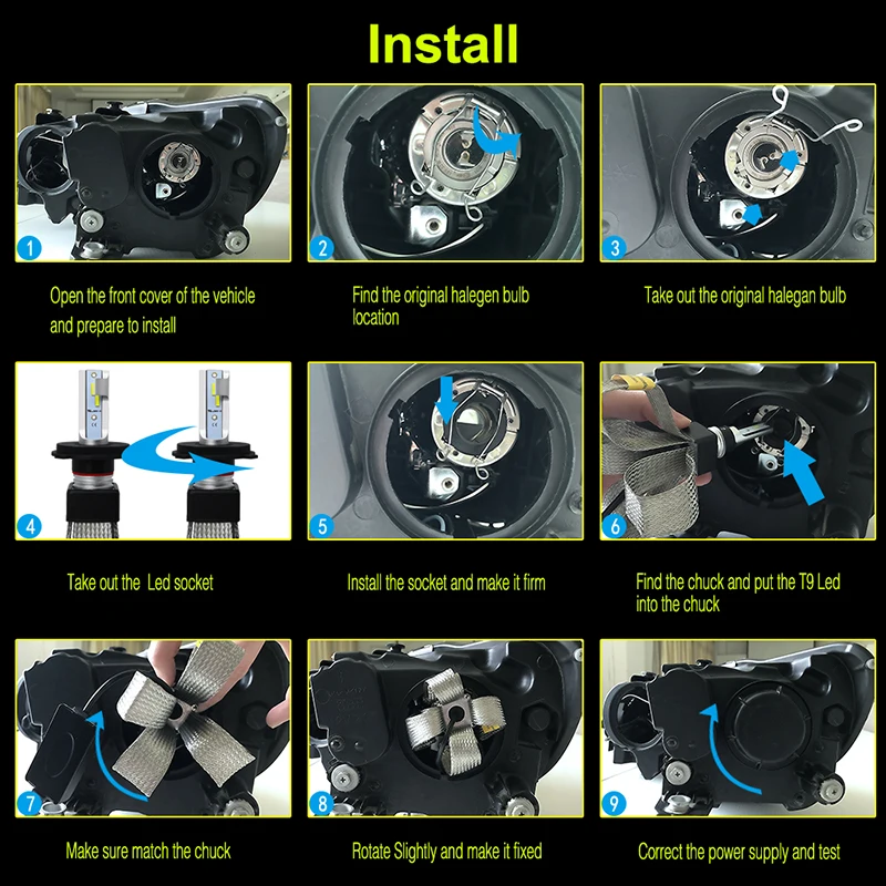 Новинка 3000k 4300k 6000k Автомобильные фары Led H4 H1 9006 Hb4 9005 Hb3 H11 H7 светодиодные лампы
