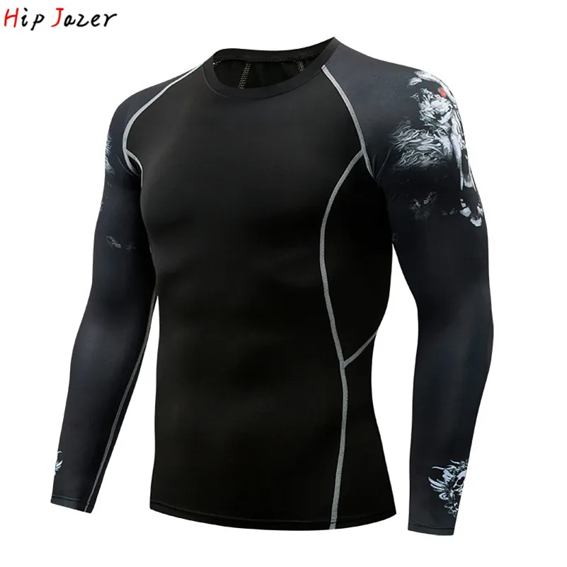 Новые компрессионные облегающие рубашки с 3D принтом Мужская футболка для