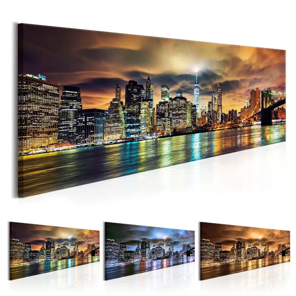 

( No Frame ) Night view of Urban architecture Building Statue Design Canvas Print Wall Art Modern Home Decoration