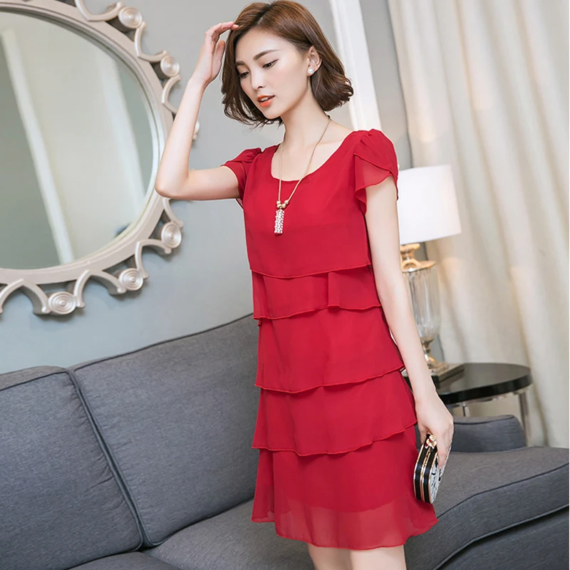 Новинка 2017 женское летнее платье элегантное коктейльное с оборками свободное