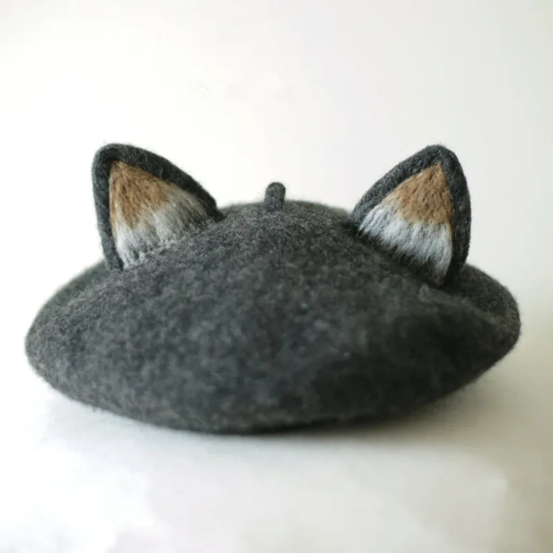 

Women Beret Meow Star People Wool Felt Cap You Original Manual Cat Ears Painter Hat Mushroom Hat Gift