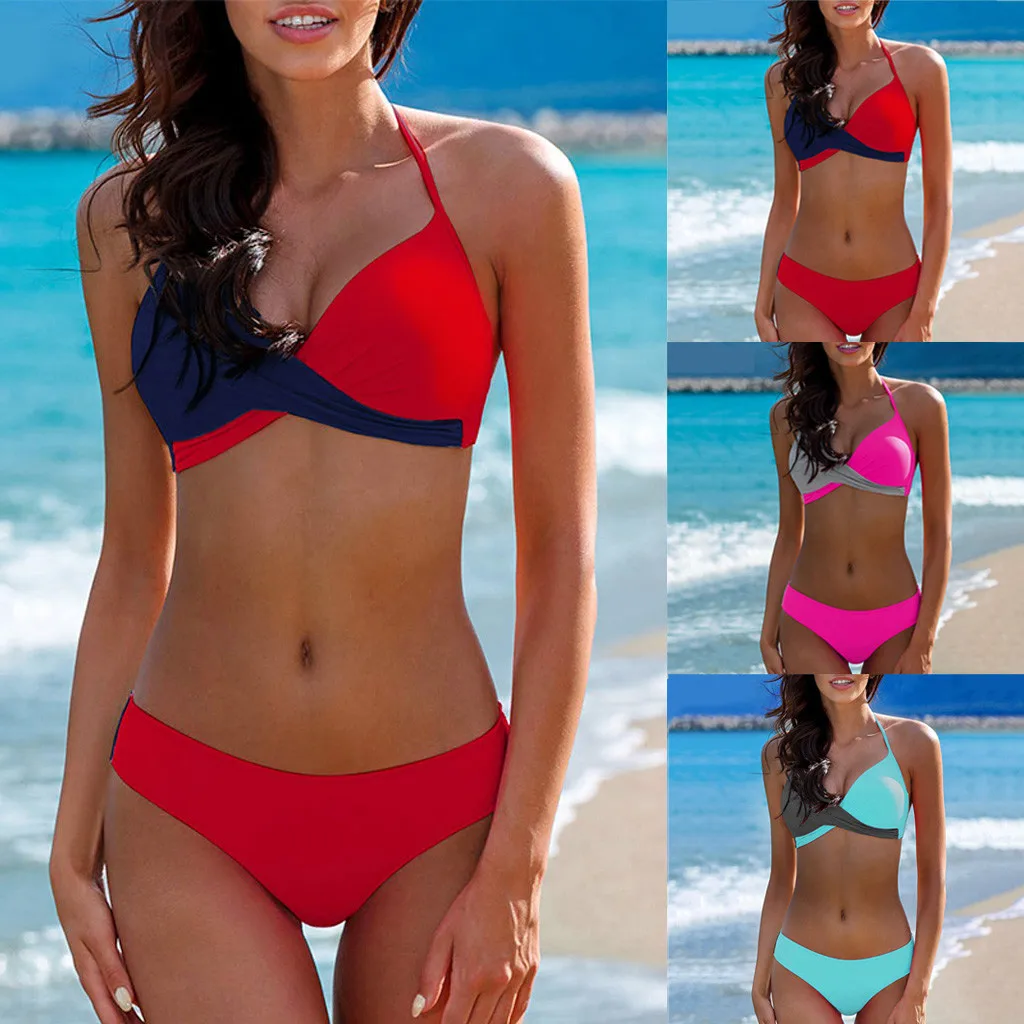 

Summer bikini 219 New swimwear women color matching split gathered bikini pad push-up bra suit swimsuit beachwear biquini 40*