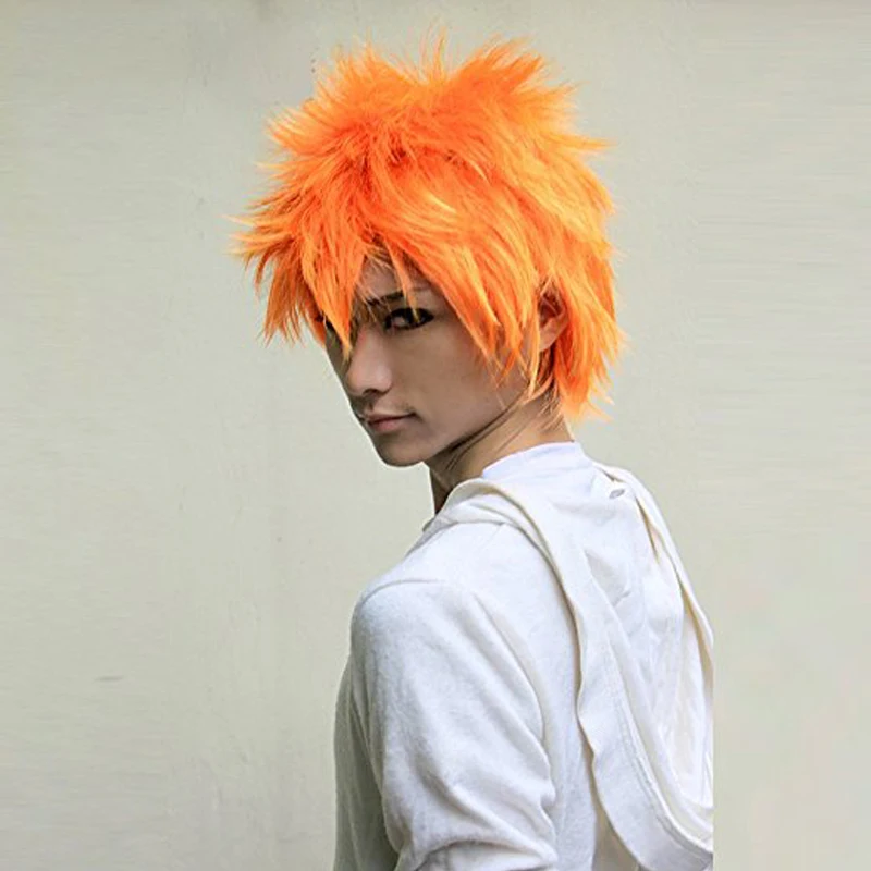 Мужские парики для косплея LEACH Kurosaki Ichigo короткие оранжевые термостойкие
