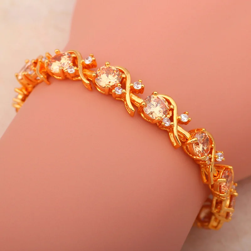 Rolinason шампанского AAA Циркон Кристалл Золотой Тон браслеты для женщин здоровья