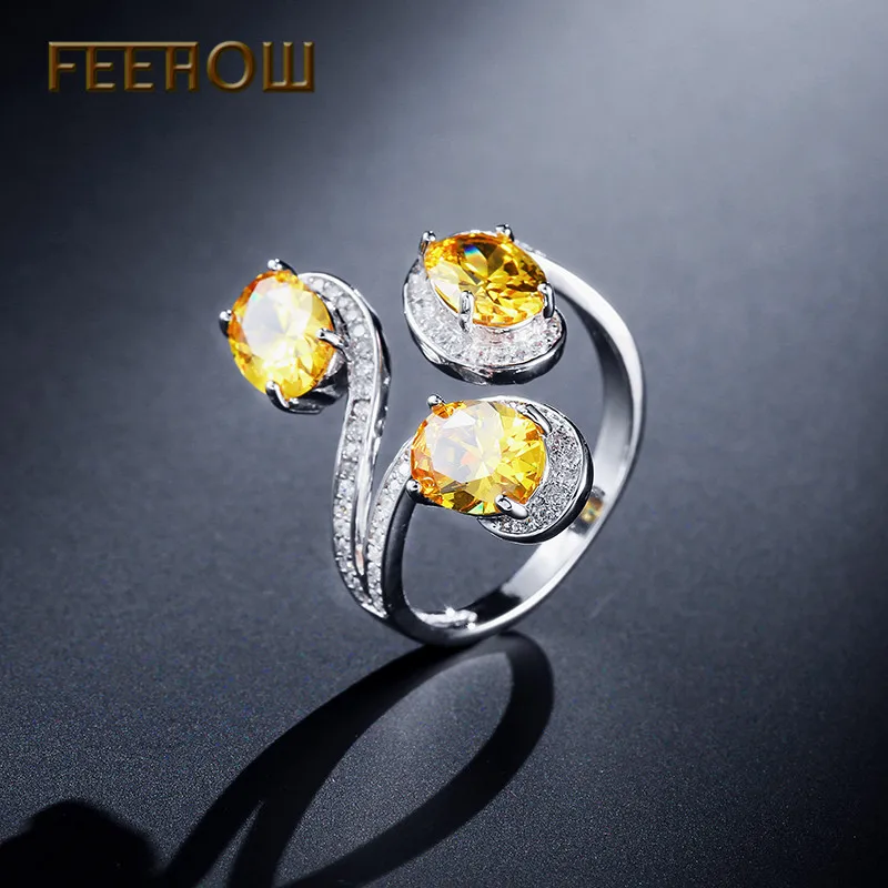 FEEHOW Роскошные CZ геометрический Форма кольцо из белого золота Модные украшения