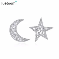 luoteemi fashion cute wonderful stud earrings twinkle star moon shape unique copper cubic zirconia gift for girl women party