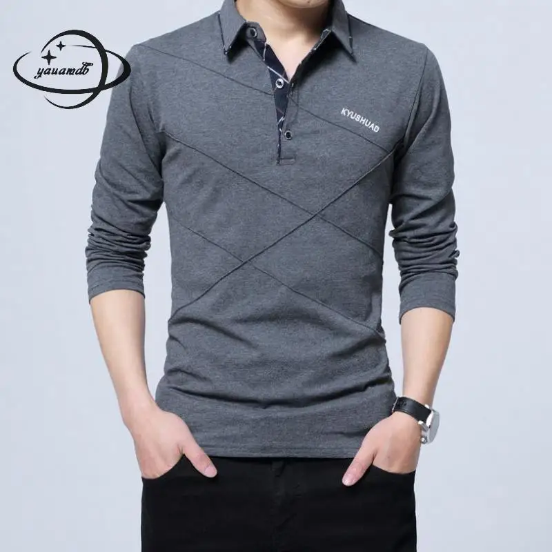 

Yauamdb Men Polo Shirt Autumn Spring Size M-5xl Cotton Male Solid Long Sleeve Shirt Casual Slim Turn-down Collar Tee Y41