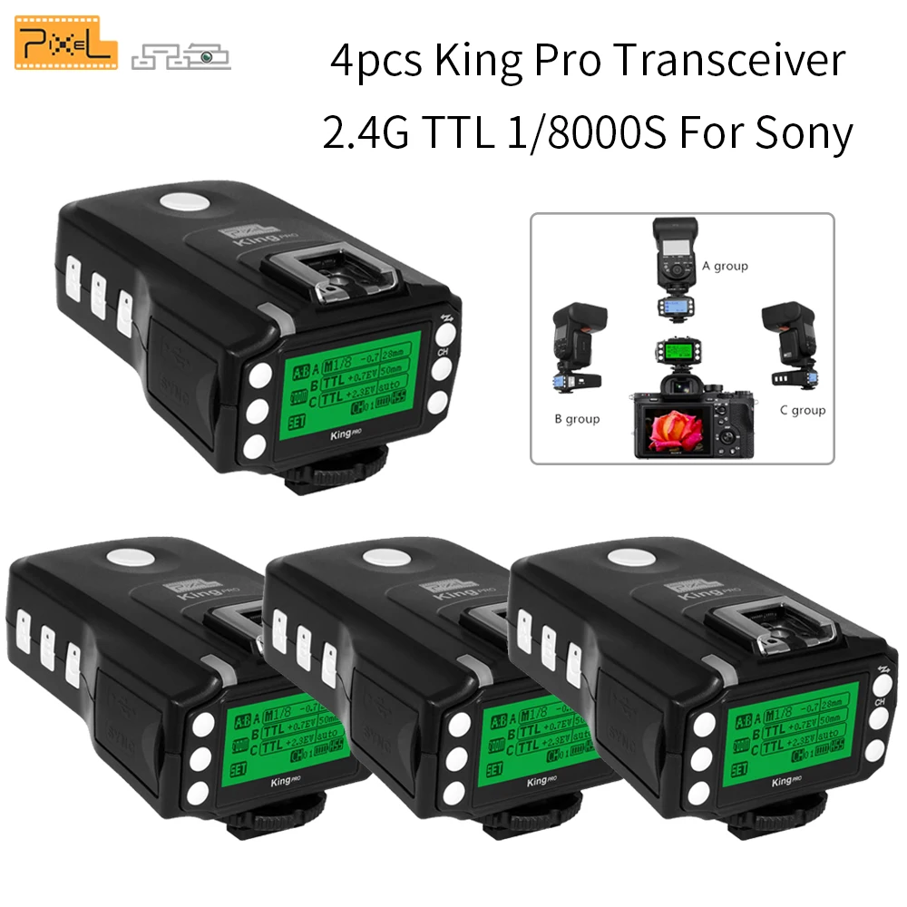 4 шт. Pixel King Pro TTL 1/8000S LCD беспроводные передатчики триггер вспышки для Sony A7 A7R A7RII A6300