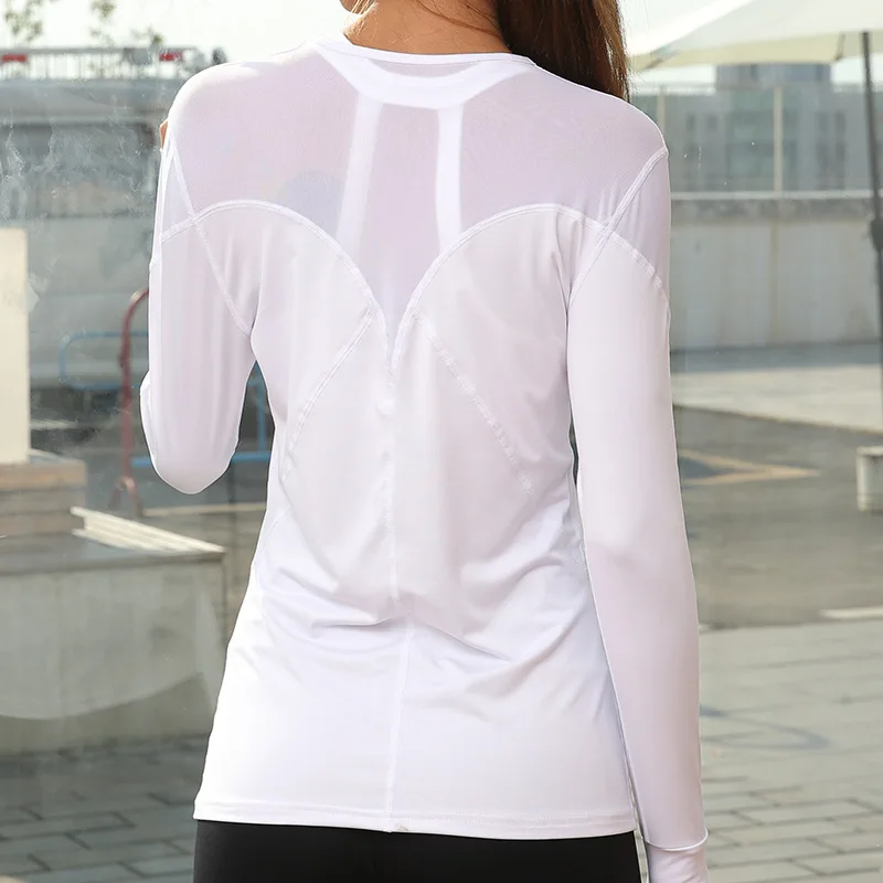 Высокоэластичные бесшовные спортивные рубашки для йоги с длинным рукавом