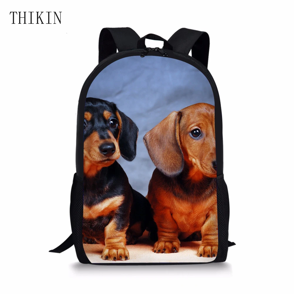 Миниатюрная школьная сумка THIKIN с рисунком таксы для мальчиков и девочек