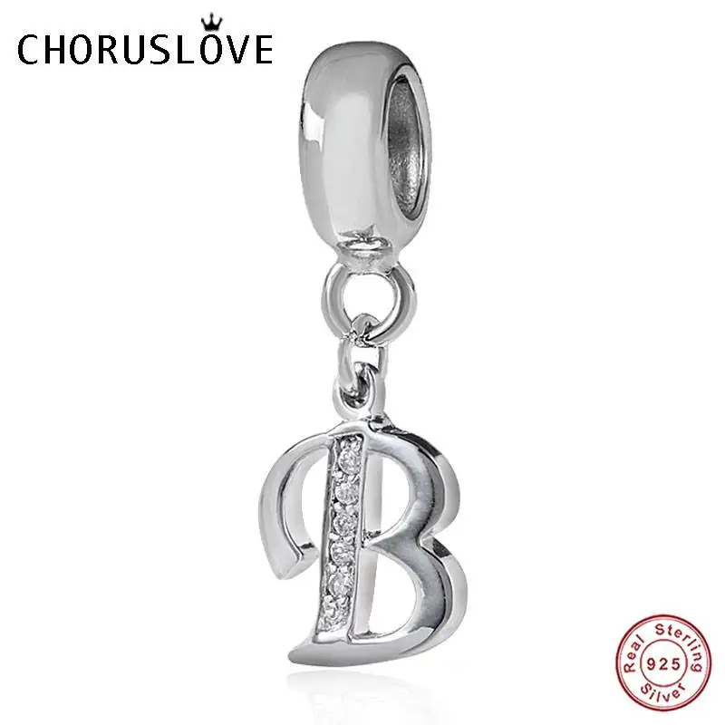 Pandora Letter B Choruslove A-Z Подвески с буквами 925 пробы серебро CZ 26 бусы с алфавитом fit Pandora Подвески браслет для женщин DIY Ювелирные изделия SS2657 - Окраска металла: Pandora Letter B