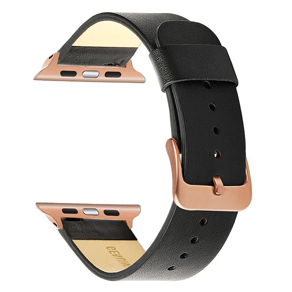 Black RG Импортный ремешок для часов из натуральной кожи для iWatch Apple Watch Series 1 2 3 4 5 38 мм 40 мм 42 мм 44 мм браслет с стальной застежкой - Цвет ремешка: Black RG