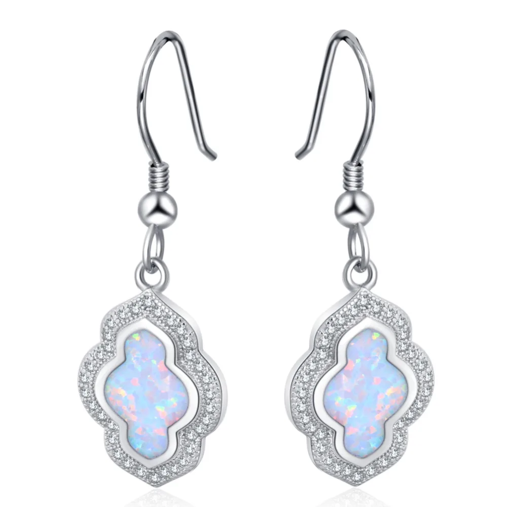 

ROLILASON simple style 925 silver stamped white fire opal drop earrings give girlfriend the best gift OE781