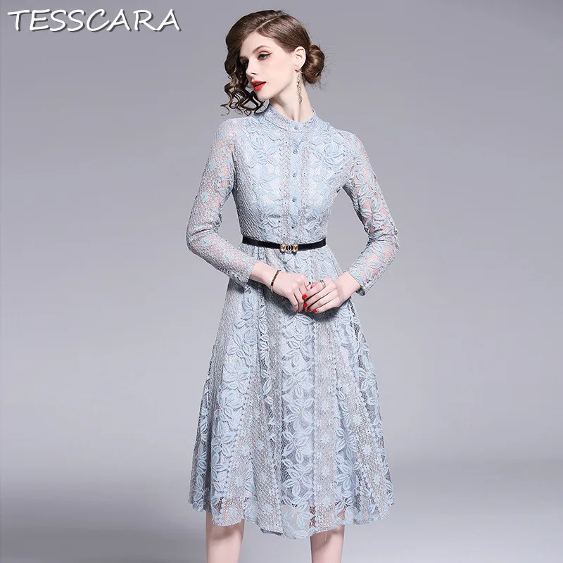 Женское элегантное кружевное платье TESSCARA длинное Повседневное рубашка