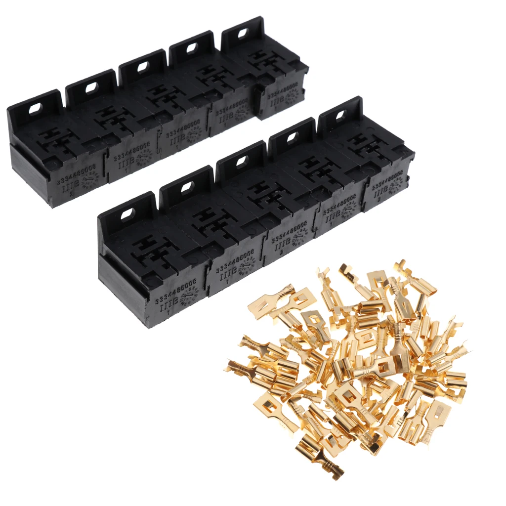 

10 Pieces Automotive 30A-80A 5 Pin Relay Sockets Connector Holder With 50 Pieces 6.3mm Terminals