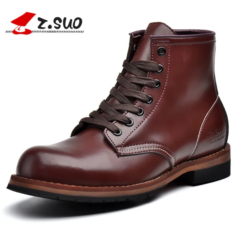 Z.SUO BRAND ZS16108 Autumn Men's Ankle Boots Fashion Round Toe Lace Up Short British 100% Genuine Leather Military | Обувь