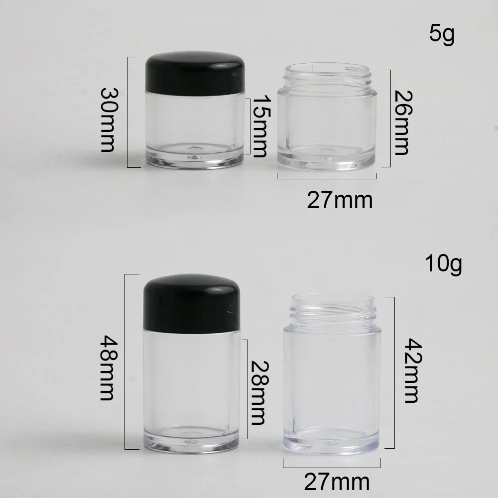 

360 X 5g 10g Clear Plastic AS Powder Sample Jar Powder Case with 1 3 12 Holes Clear Black Cap Cosmetic Travel Empty Powder Jar