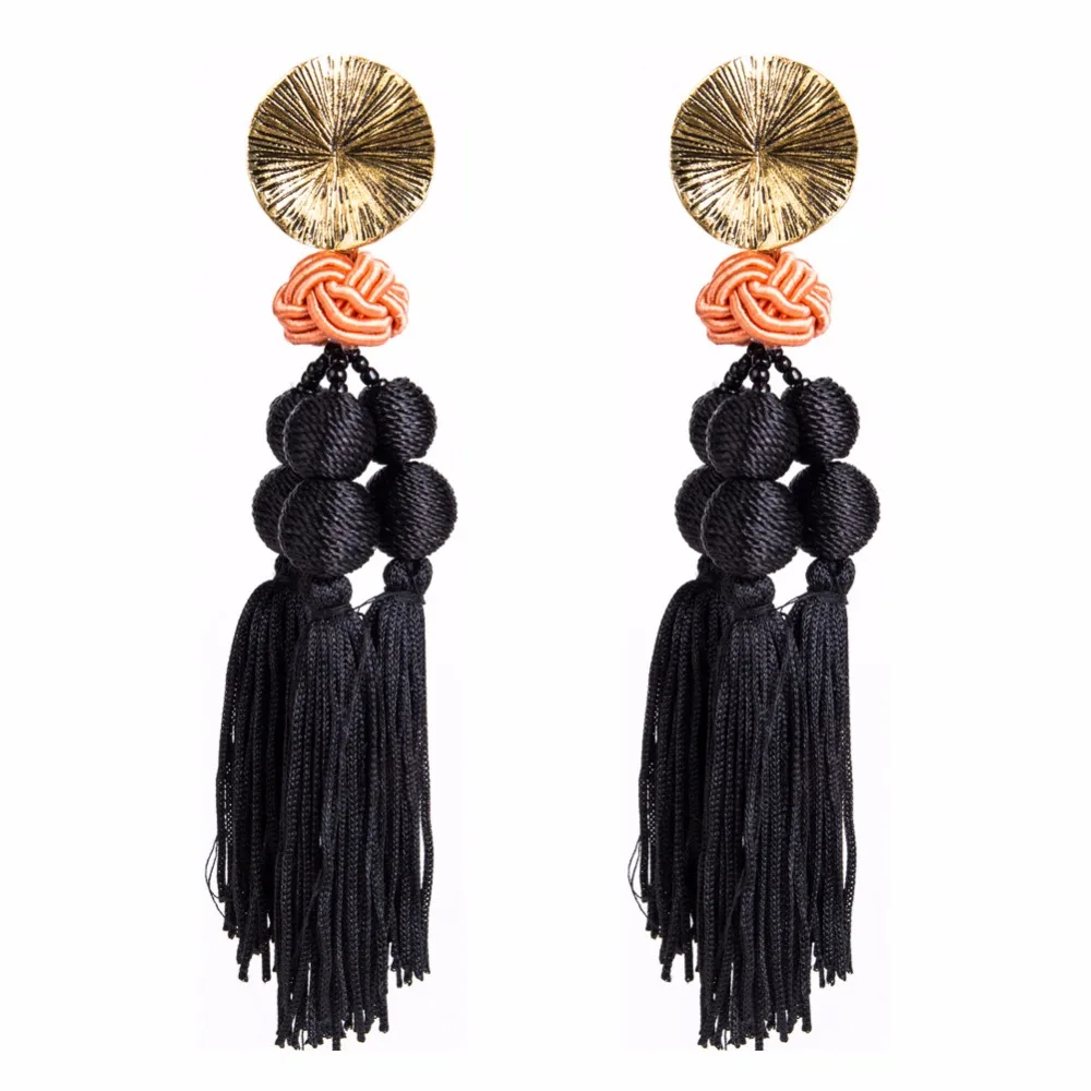 BOHO Braided PomPom Rope Knot Long Tassel Earrings Vintage Handmade Ethnic Chinese Fringes Balls For Women brincos | Украшения и