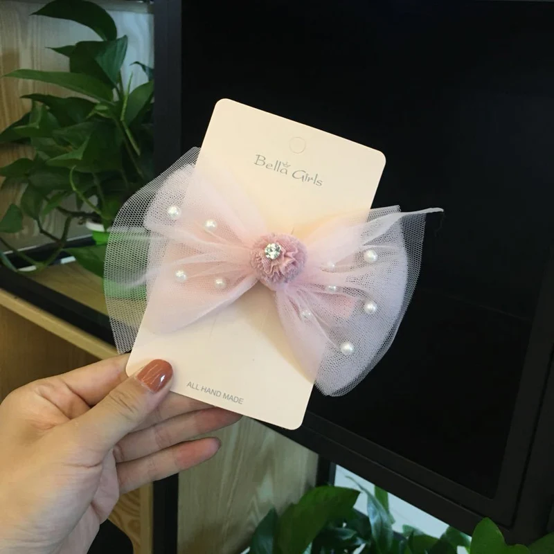 6889 light pink BalleenShiny/кружевная заколка принцессы с большим бантом для маленьких девочек, модная красивая заколка для волос, блестящая заколка с жемчужиной для волос - Цвет: 6889 light pink
