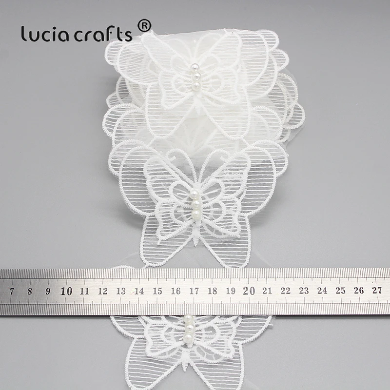 Lucia crafts, 1 ярд/партия, много вариантов, Белая Кружевная повязка на голову с вышивкой, бант для волос, подарочная упаковка, аксессуары ручной работы R0707