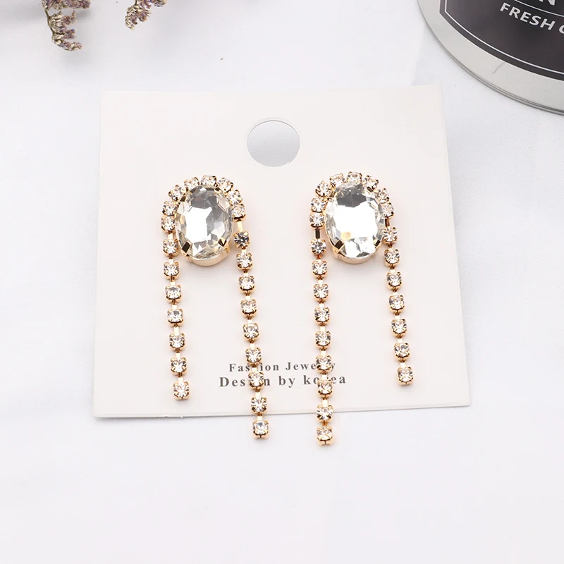 MENGJIQIAO 2019 Korean Asymmetric Luxury Crystal Tassel Drop Earrings For Women Rhinestone Party Elegant Pendientes Jewelry Gift | Украшения