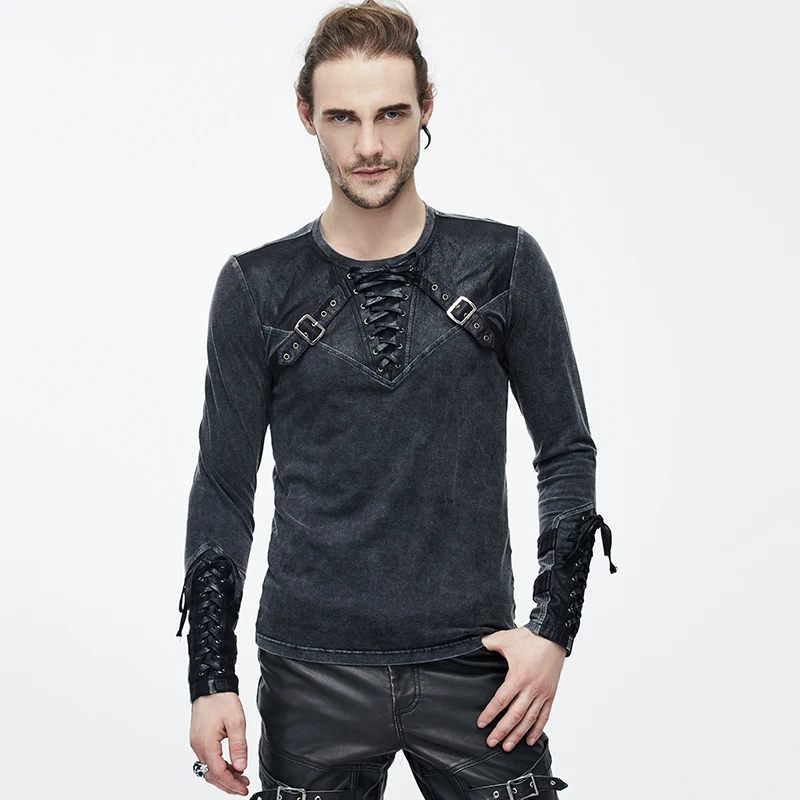 

Devil Fashion Heavy Punk Bind T-Shirts for Man Steampunk Vintage Long Sleeves Tee Shirt Tops Autumn Winter Casual Wear
