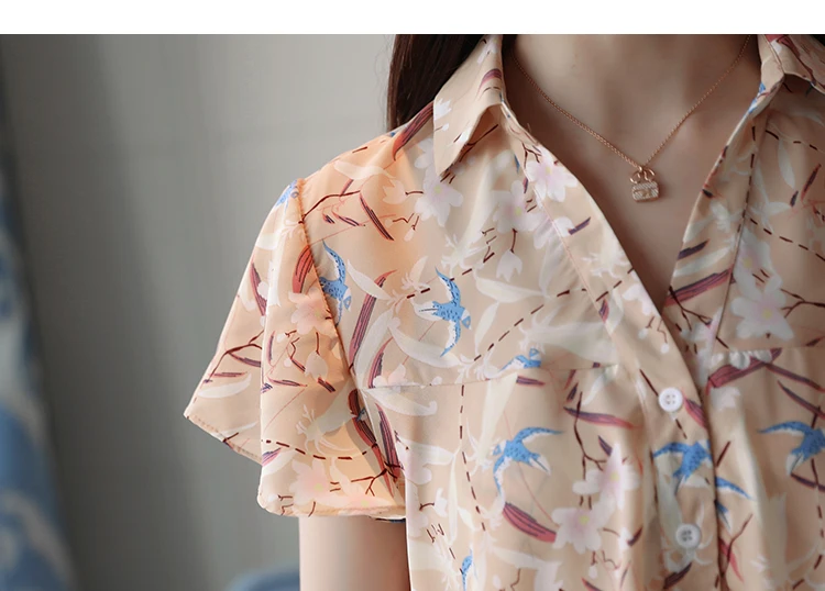

2018 summer print chiffon office lady shirt women blouse fashion short sleeve women's tops sweet women's clothing blusas D731 30