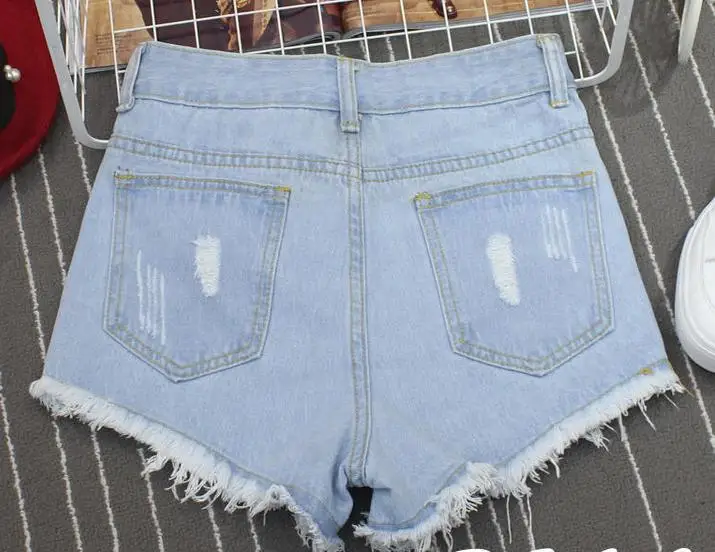

New Sequin Beaded Jeans Burr Hole High waist denim shorts loose