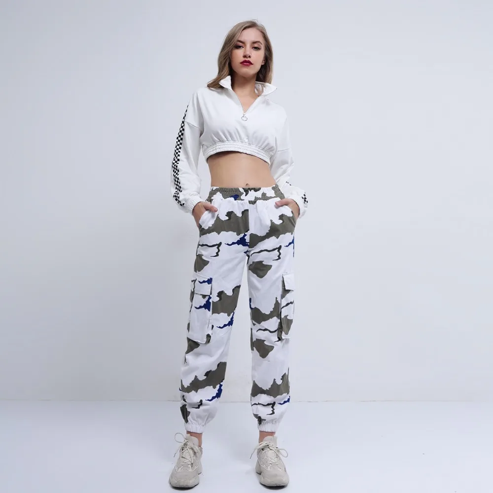 спортивные штаны женские 2019 карго брюки с высокой талией большого размера