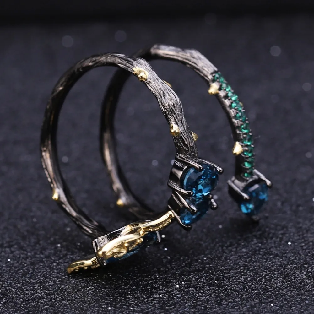 Серьги-бабочки ветка женские из серебра 925 пробы с натуральным лондонским