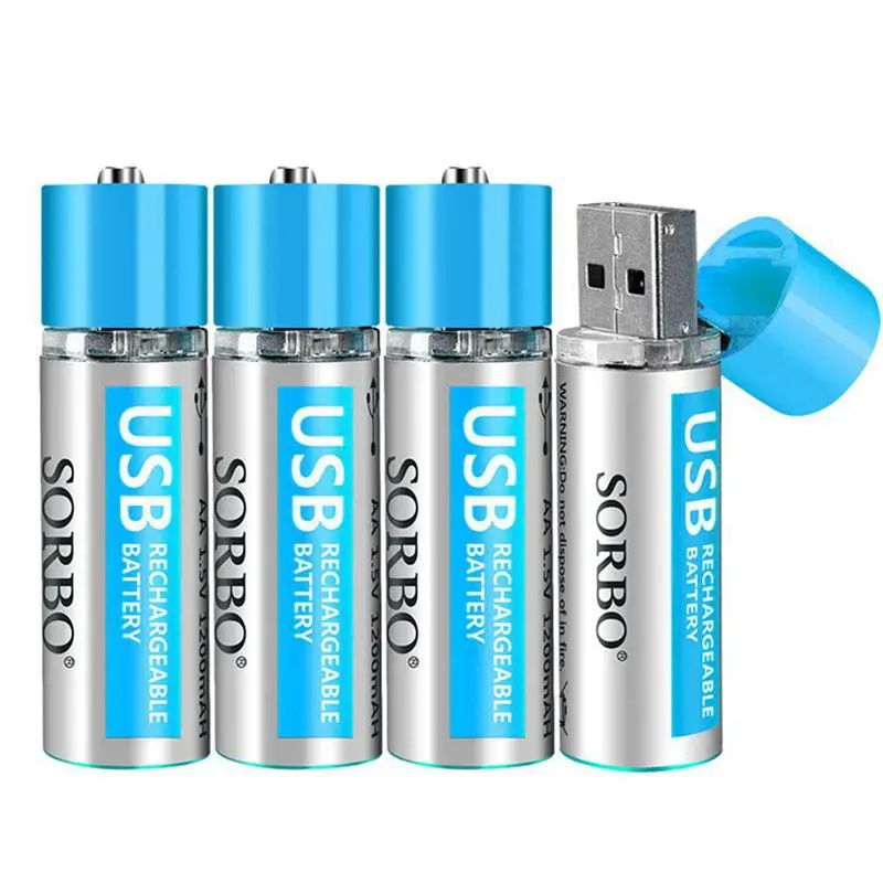 USB перезаряжаемые AA литиевые батареи литий ионный аккумулятор 1 5 V/1200 mAH (4 Pack) не Ni