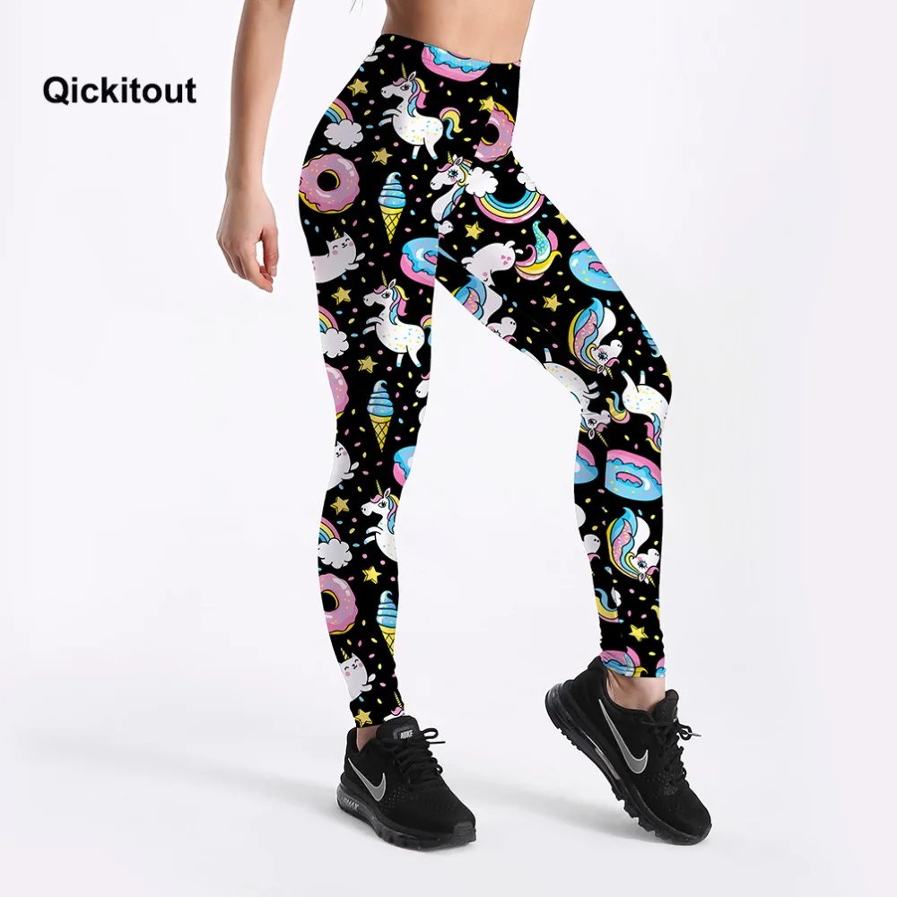 Qickitout леггинсы модные женские мультфильм Мороженое бог лошадь леггинсы для фитнеса с рисунком сексуальные тонкие леггинсы звезды стрейч брюки