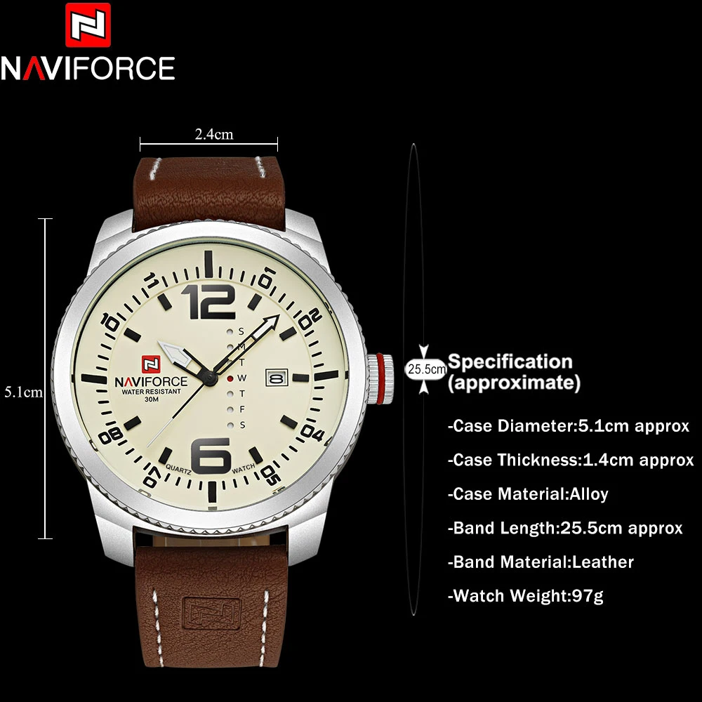 Часы NAVIFORCE мужские повседневные военные спортивные кожаные наручные|masculino|masculinos