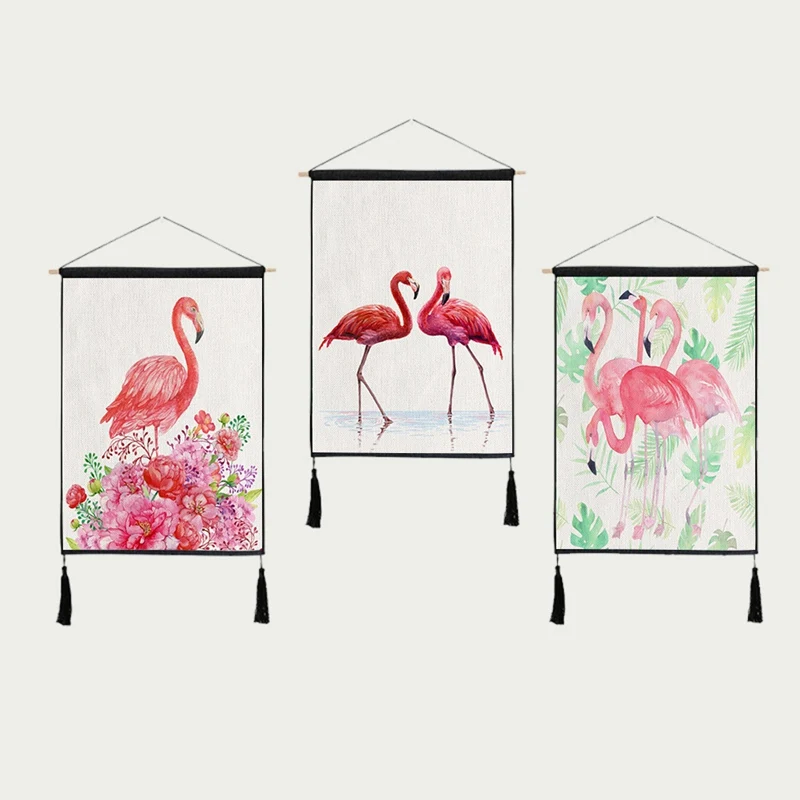 Simple Tropical Plant Theme Flamingo Hanging Decorative Painting Tapestry Nordic Style Background Wall Home Decor | Дом и сад