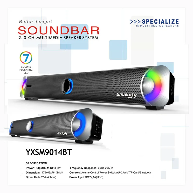 Smalody Bluetooth 4 0 Беспроводной Саундбар Динамик Портативный мультимедиа громко с
