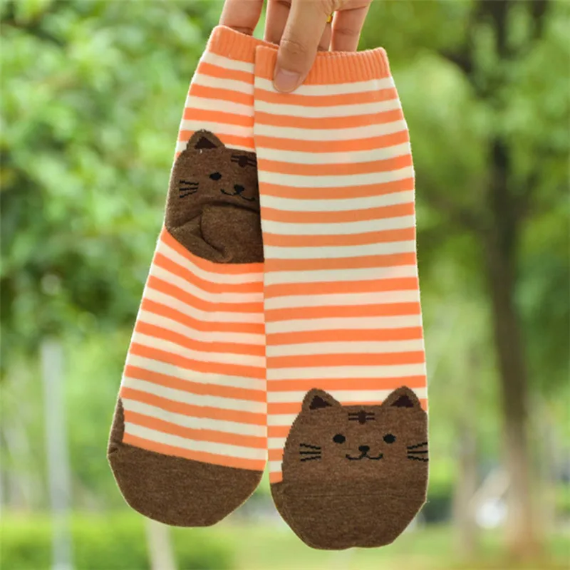 Женские короткие носки hirigin в полоску с забавным рисунком кота Корейском