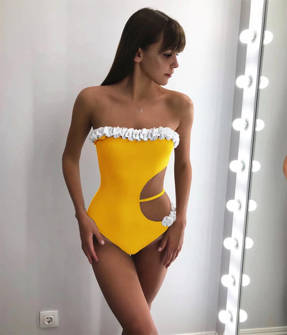 2019 Женственная Дамская обувь 3D на бретельках с цветами Одна деталь купальника