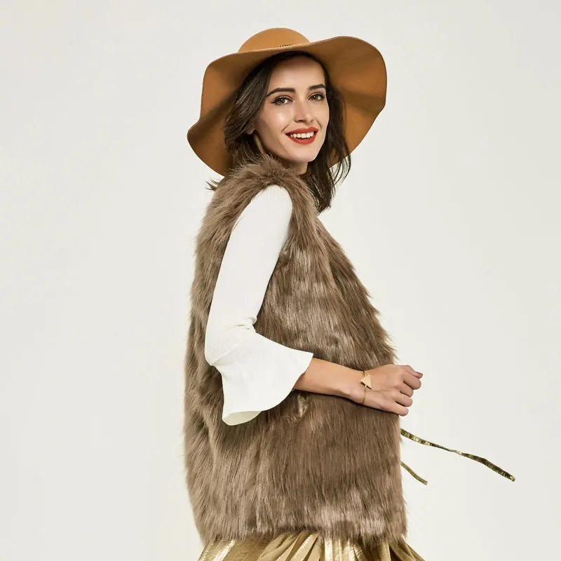 ХИ ГРАНД осень зима 2016 искусственного меха жилет меховой зимняя куртка casacos femininos