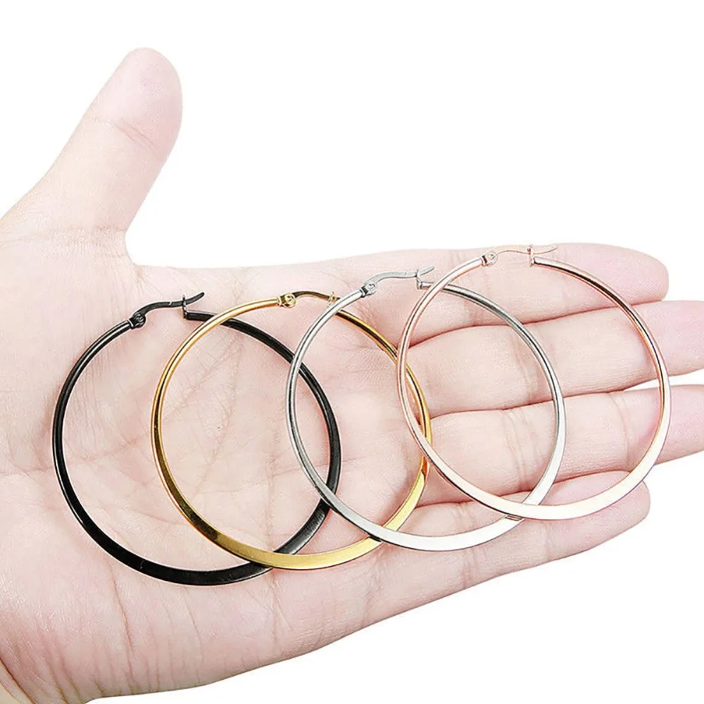 1 пара сексуальные из нержавеющей стали Гладкие большие круглые серьги кольца