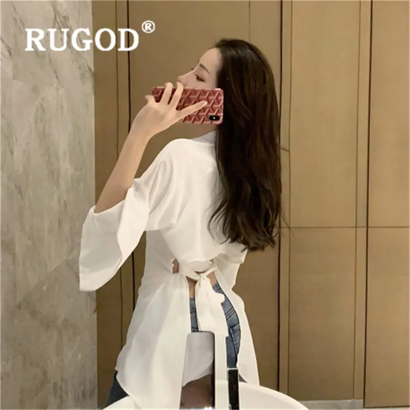 RUGOD 2019 Летняя женская одежда с длинным рукавом и открытой спиной Женские топы