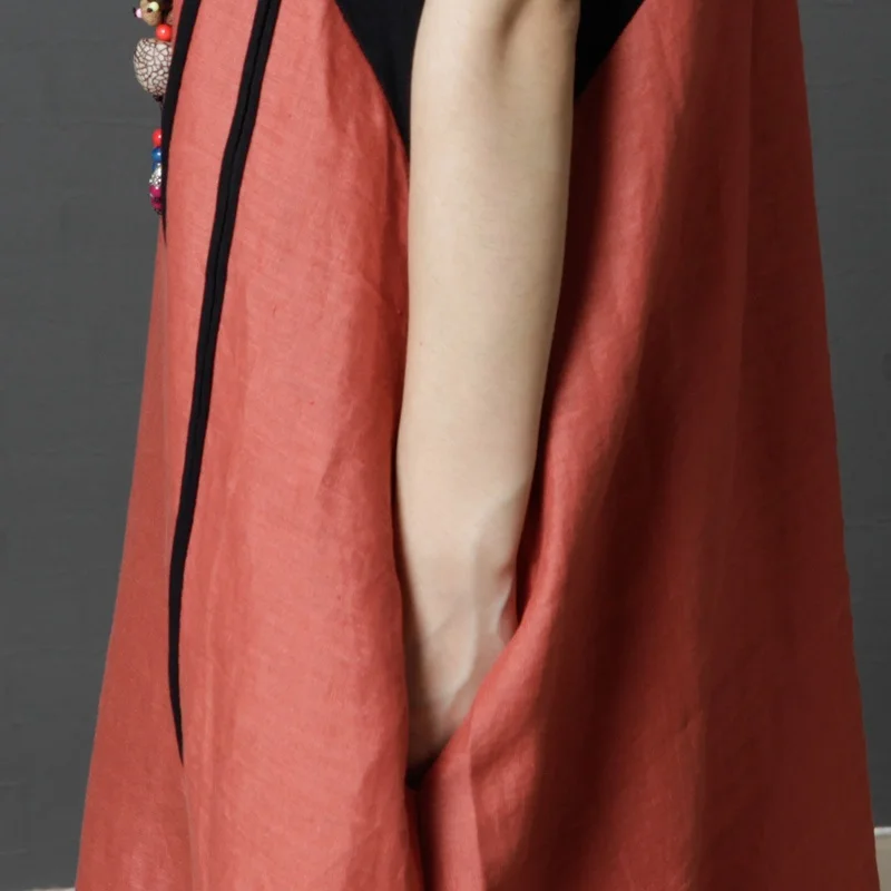 Женское винтажное платье из хлопка и льна Свободное длинное большого размера для