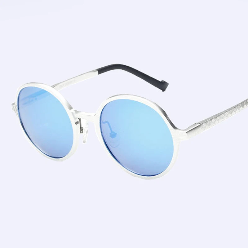 SILVER BLUE SIMPRECT алюминиево-магниевые поляризованные солнцезащитные очки мужские UV400 высококачественные Круглые Солнцезащитные очки Ретро зеркальные солнцезащитные очки для мужчин - Цвет линз: SILVER BLUE