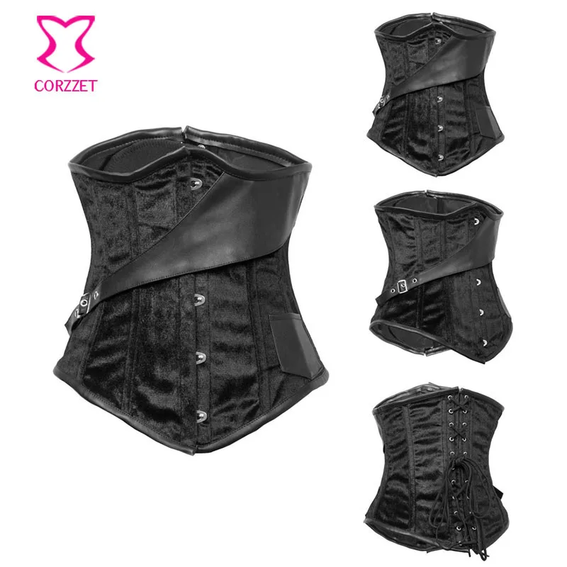 Черный фланелевый сексуальный корсет для талии со стальными косточками корсеты