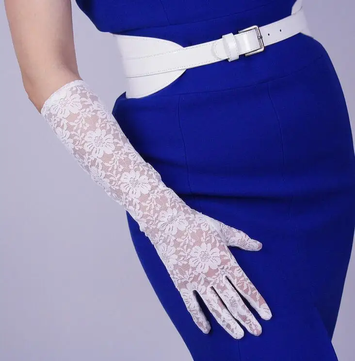 Весенне летние женские тонкие солнцезащитные кружевные перчатки ультрадлинные