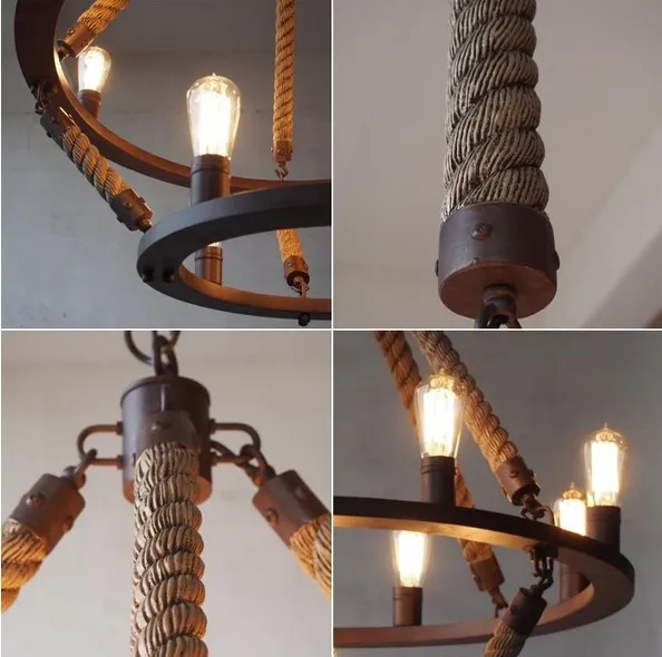 Круглая Люстра в стиле лофт винтажная люстра с 12 светильниками 2 железных кольца