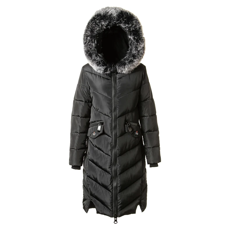 2017 зимнее пальто Для женщин большой меховой воротник с капюшоном хлопковые