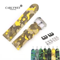 carlywet 22 24mm camo yellow dark grey waterproof silicone rubber replacement wrist watch band strap loops for panerai luminor